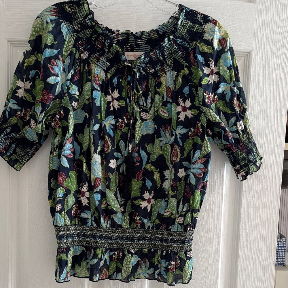 Tory Burch desert floral cactus print smocked waist  Size 2